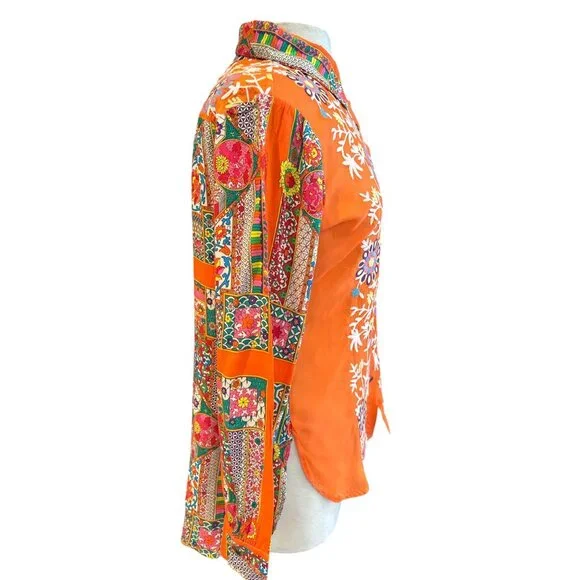 Bohemian Floral & Paisley Embroidered Shirt - All About Her S - Viscose Orange & - Picture 4 of 9